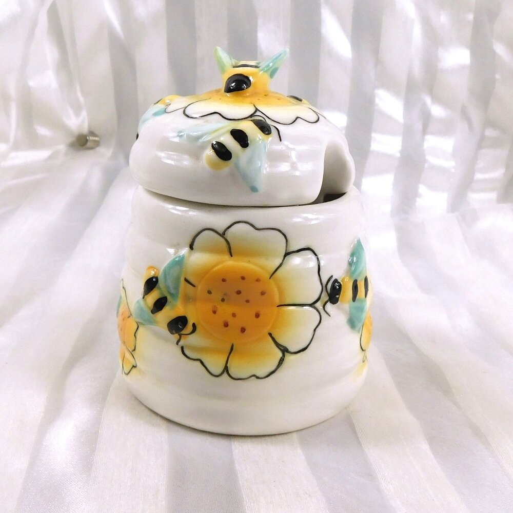 Unmarked Honey Pot with Bee Design  #26974